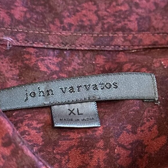 John Varvatos Burgundy Button-Down Shirt 100% Cotton Print Long Sleeve Size XL - Picture 11 of 12